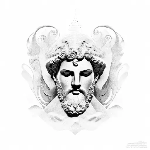 Greek Statue In Ikarus Pose With Modern Wavy Background