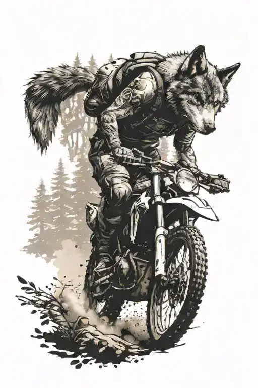 Enduro Riding In Forest With A Wolf
