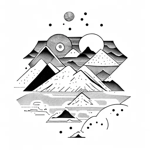 Mountain Scene Strip Around The Forearm With The Sun And Moon On Oposite Sides And The Ocean