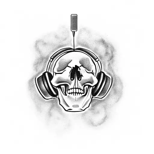 A Skull With Headphones And Musical Notes As Smoke