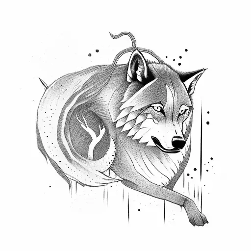 Samurai With Blood Lily Going Around In The Woods With Wolves