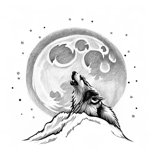 Wolf Howling At The Moon At The Top Of A Waterfall With A Forest Of Conifers