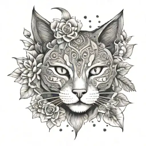 Cat Warrior Adorned With Spartan Flowers