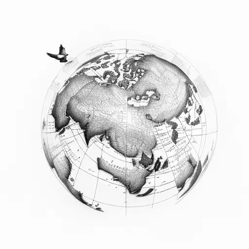 Map Of The World With Bird Flying Over
