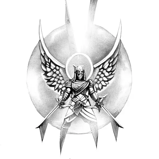 Spartan With Angel Wings Holding A Sword In One Hand And A Lightning Bolt In The Other