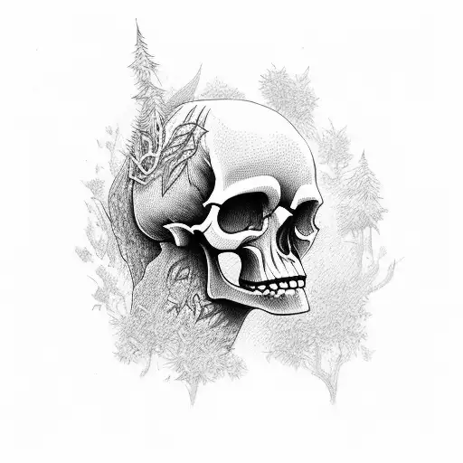 Skull In Forest With Girl Wearing Animal In Forest