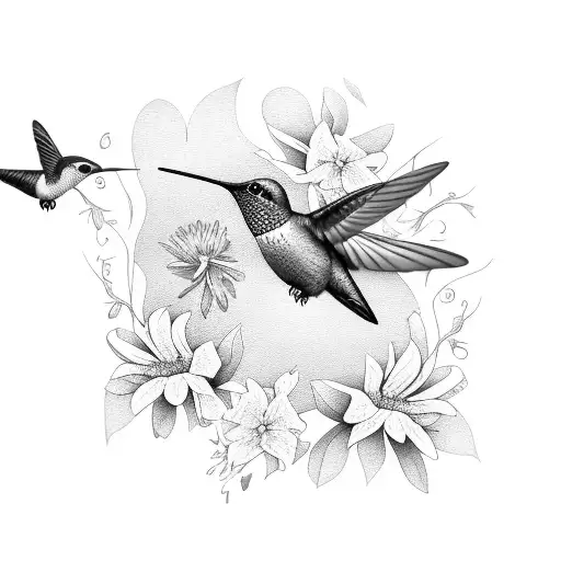 Hummingbird With Flowers In A Rectangle