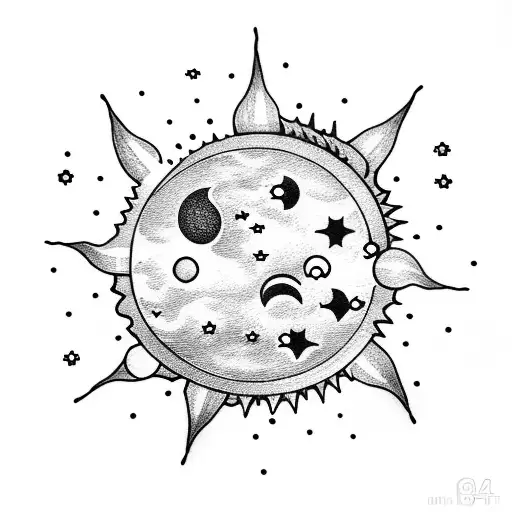 Dreamy Sun And Moon Surrounded By Clouds And Mini Stars