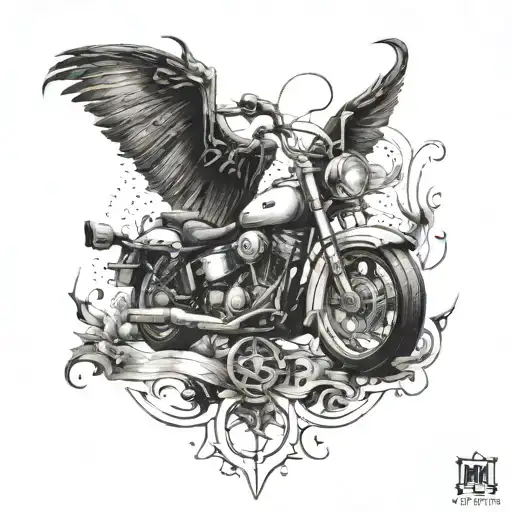 Witchcraft Inspired Tattoo Incorporating Elements Of Music And Motorcycles