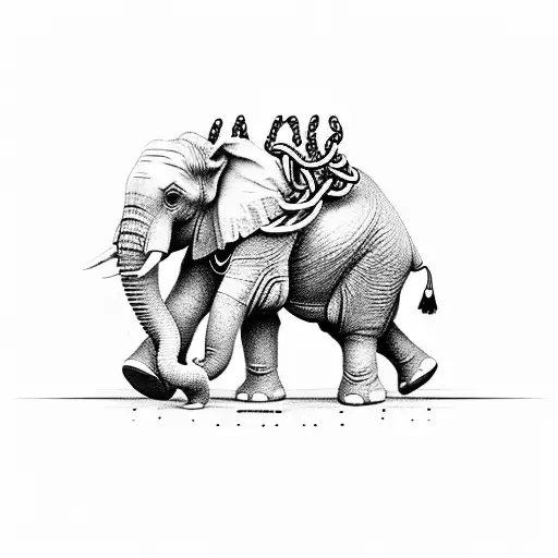 Elephant Floating With Chains On Its Feet