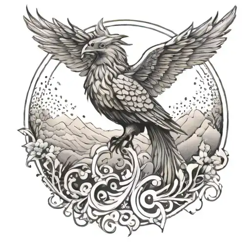 Phoenix Bird Among A Landscape