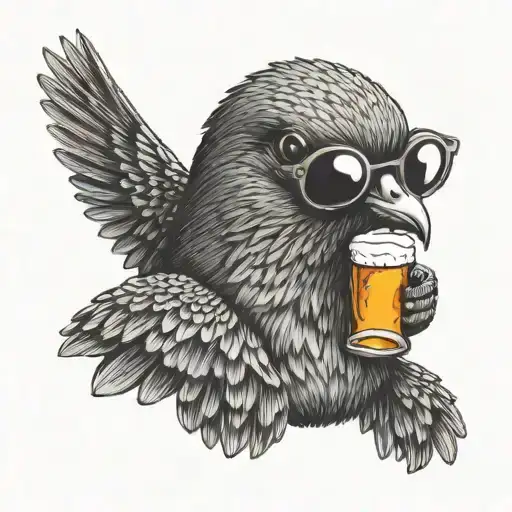 Pigeon With Sun Glasses And Beer