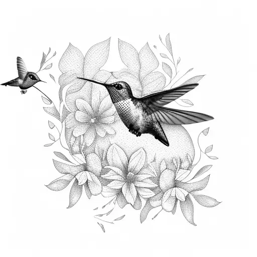 Hummingbird With Flowers In A Rectangle