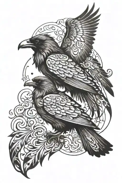 A Mystical Design Of A Raven And Phoenix Intertwined In A Dance Of Rebirth