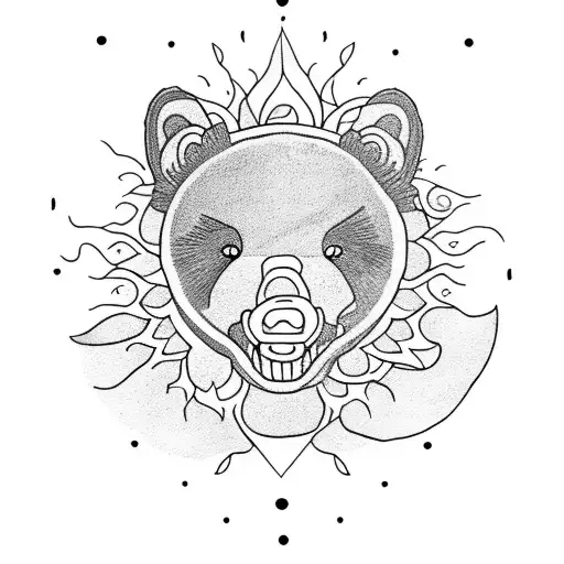 A Sun With A Very Small Black Bear Climbing A Mountain