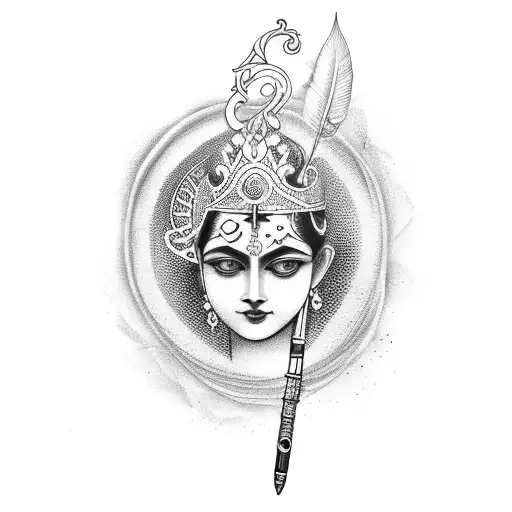 Ps Letter With Flute And Feather Radha Krishna In Hand Tatto Design