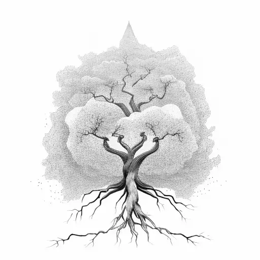 A Tree With Roots Reaching Deep Into The Earth And Branches Stretching Towards The Sky