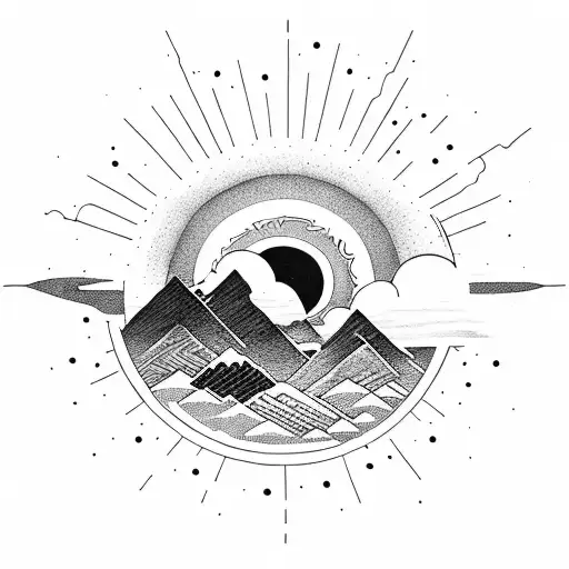 A Bright Sun With A Black Bearsilhouette Climbing A Mountain Inside