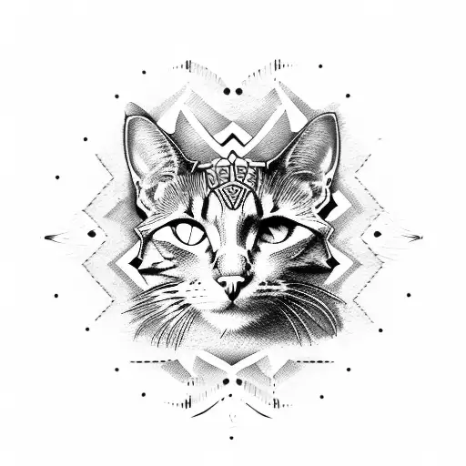 A Tribal-inspired Cat Silhouette Playing A Guitar