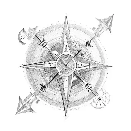 A Collection Of Animal Footprints Forming A Path Leading Towards A Compass