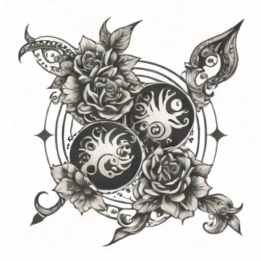 A Tattoo Representing The Gemini Zodiac Sign Intertwined With Symbols Of Loyalty And Honesty