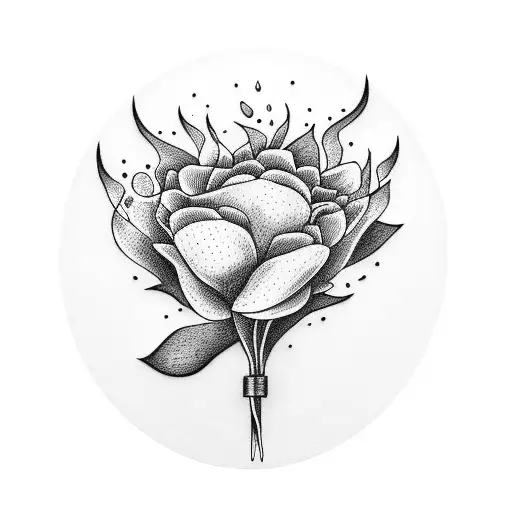 Hand Holding Bouquet On Fire