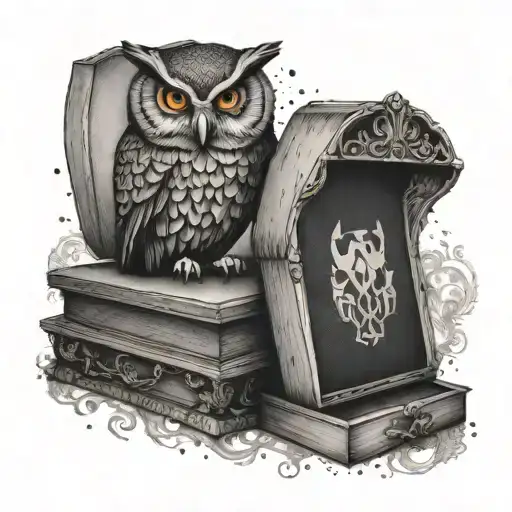 Owl Perched On A Coffin Reading A Book Of Edgar Allen Poe Poems