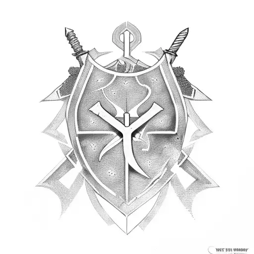 Sword Through A Greek Omega Symbol With Spikes On The Sides