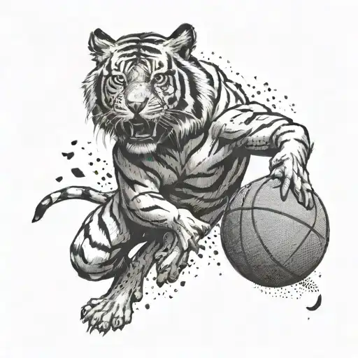 A Tiger Ripping Through A Basketball With The Number 501 On It