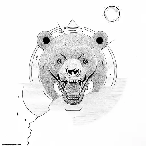 A Bright Sun With A Black Bearsilhouette Climbing A Mountain Inside