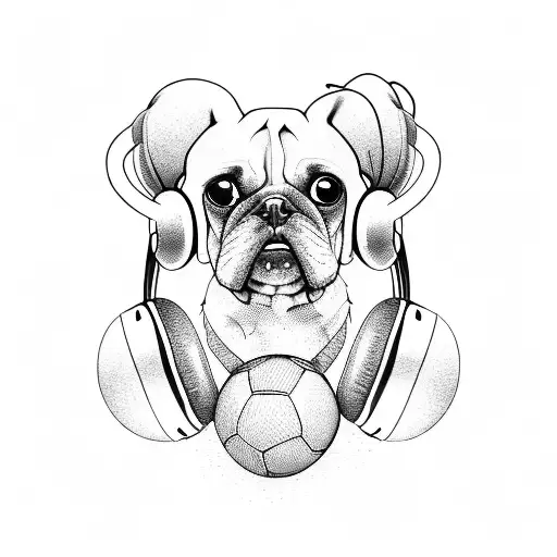 A Dog Wearing Headphones And Playing A Soccer Ball As A Guitar