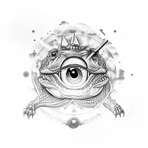 A Crocodile With A Third Eye And Two Ak-47 In The Background