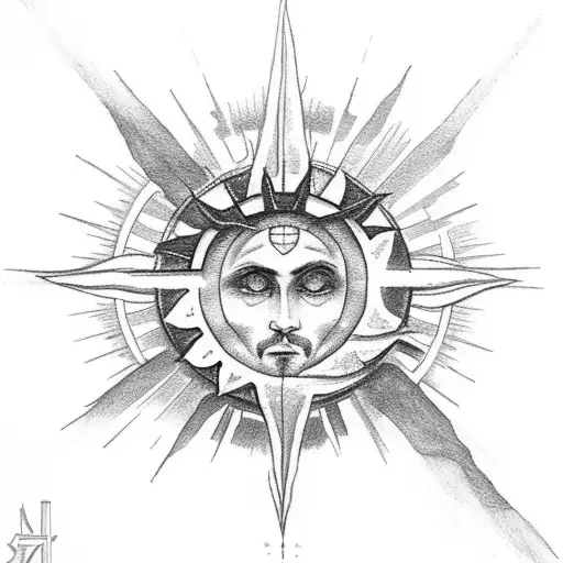 Christian Cross With Sun And Moon