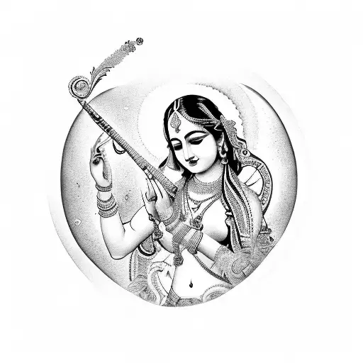 Ps Letter With Flute And Feather Radha Krishna Design
