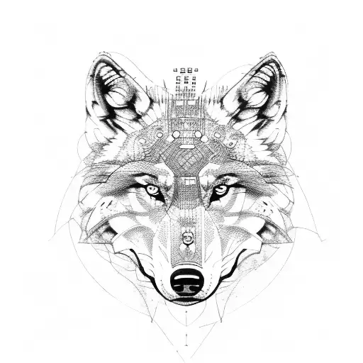 Engineer's Blueprint Of A Wolf