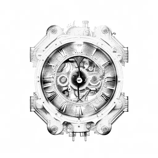 An Intricate Mechanical Design Incorporating Elements Of A Car Engine And A Grandfather Clock