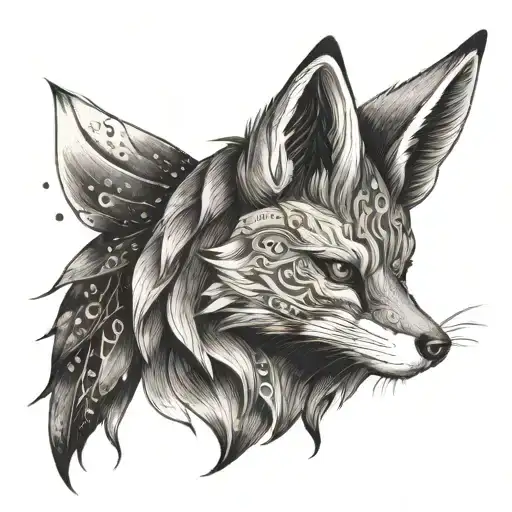 A Entire Fox From Japanese Folklore With His Kitsune Mask On The Side Of His Head