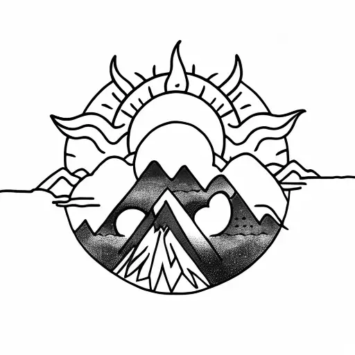 A Sun With A Small Black Bear Climbing A Mountain Inside