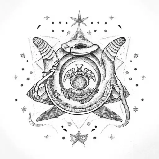 Scorpio Zodiac Sign With Stars Along With A Symbol Representing A Clam Person