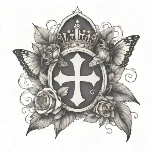 A Roman Leaf Crown With A Cross In The Middle And Butterflies And Roses Surrounding