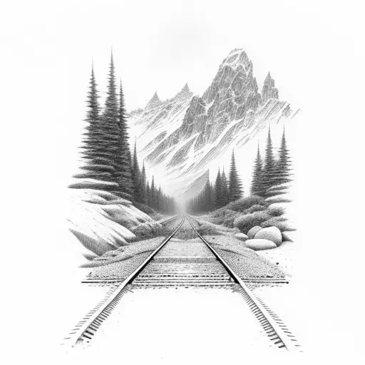 Railroad Tracks Disappearing Into A Misty Mountain Range