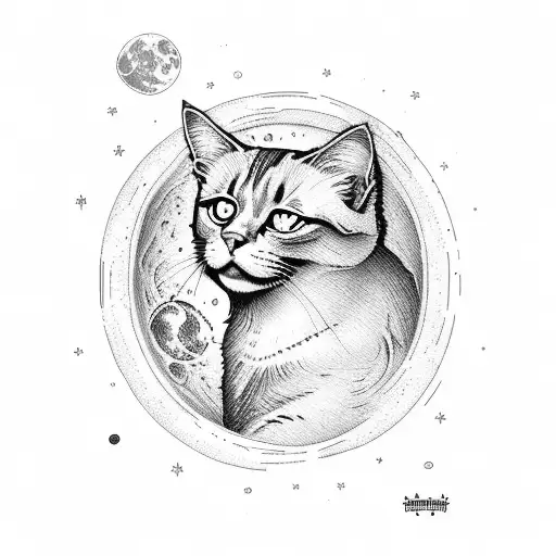 Long Hair Black Cat On Moon Felix