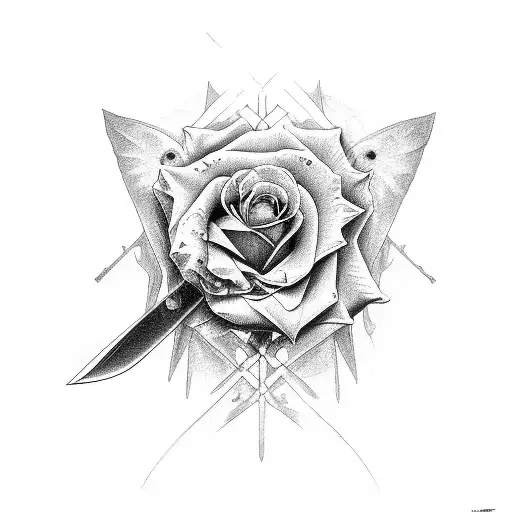 Rose With Butterfly-knife Cross Over Among Them 1969 In The Fade From Bottom To Top