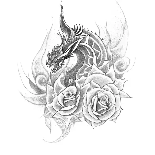 Tribal With A Dragon And A Rose