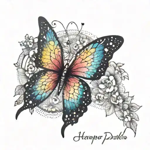 Rainbow Butterfly Perched Atop The Words Harper