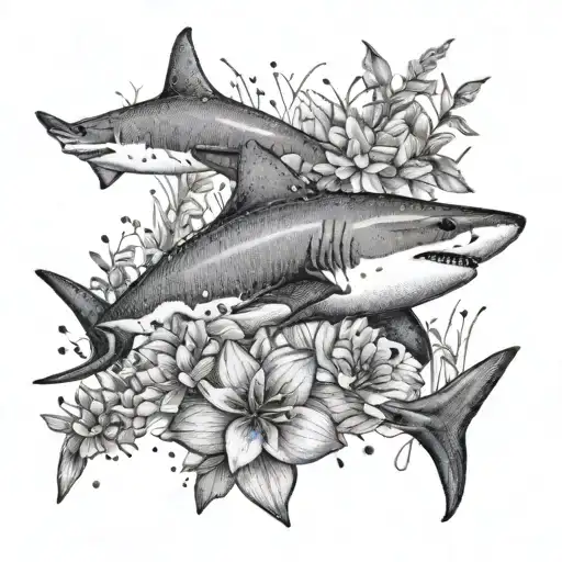 Create A Tattoo Of A Shark Swimming Through A Field Of Native New Zealand Flowers