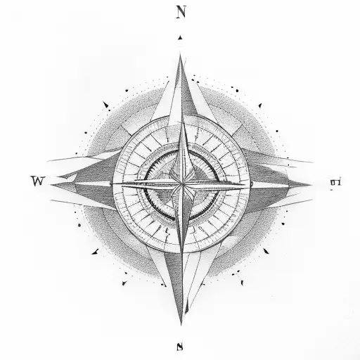 Compass Motive With Mountains And Trees On The Background