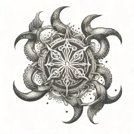 Design A Dotwork Tattoo Combining The Zodiac Cancer Symbol And A Cross With Intricate Patterns