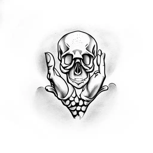 Skull Hand Touching Human Hand