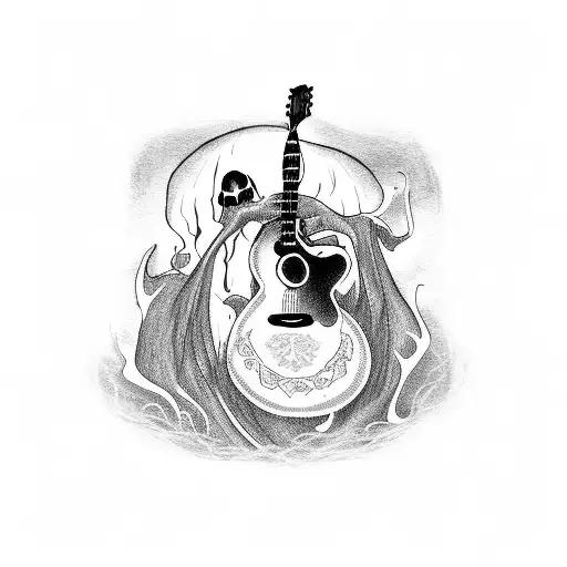 A Creepy Halloween Scene With A Ghostly Figure Playing A Guitar In A Graveyard